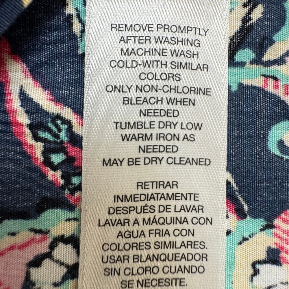 Chico's Paisley Button up Shirt Size 1 Navy Blue No-Iron Cotton Long Sleeve - Picture 7 of 9